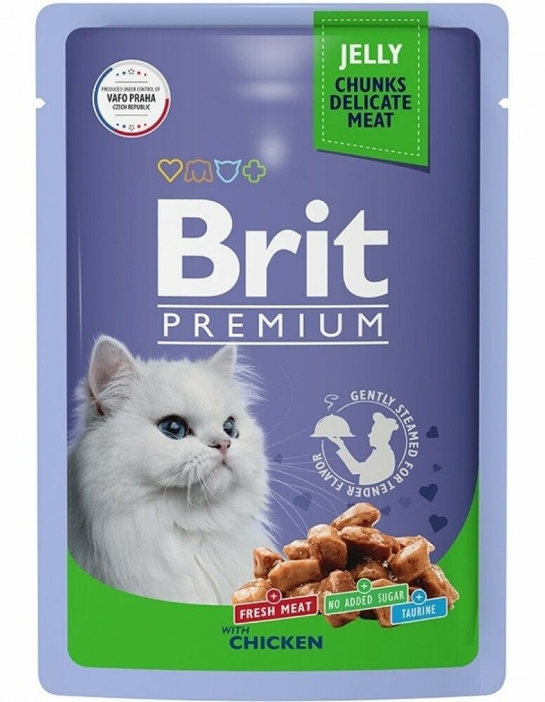 Пауч Brit Premium для взрослых кошек цыпленок в желе 85г - фотография № 1