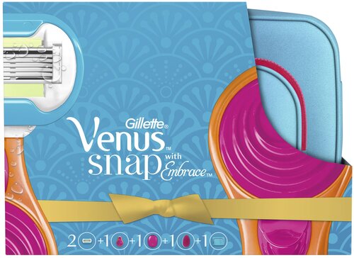 Venus Snap Embrace Набор Бритва компактная + 2 сменные кассеты + Косметичка и расческа, с 2 сменными лезвиями в комплекте