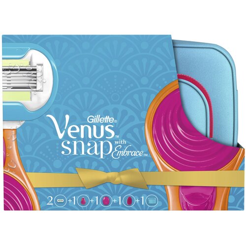 Подарочный набор: Venus Snap Embrace (Компактная бритва + 2 сменные кассеты + Косметичка + Расческа)