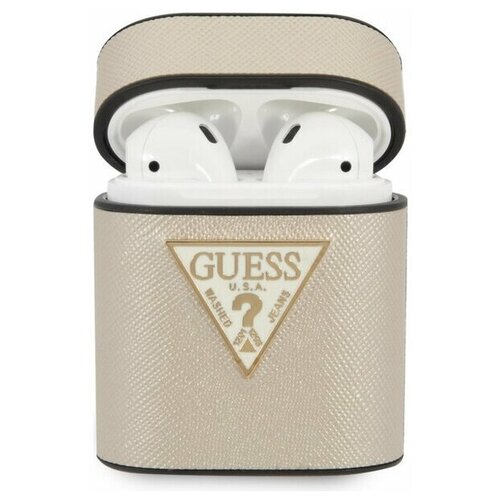 фото Чехол guess saffiano pu leather case metal logo для airpods бежевый