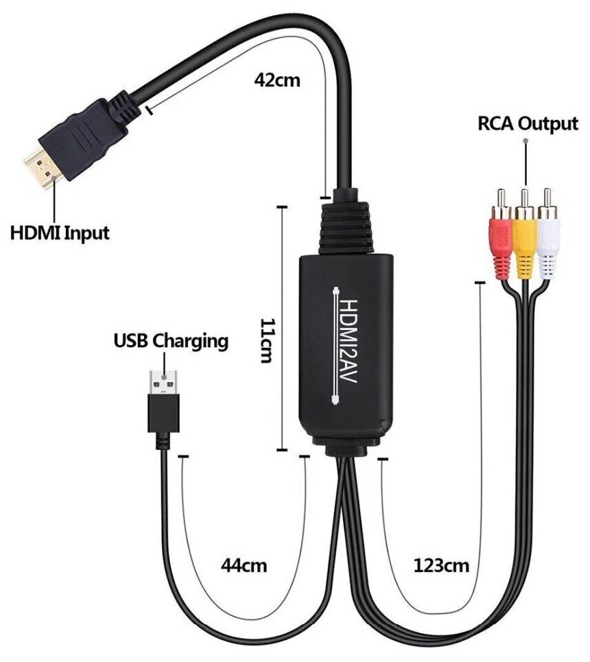 Кабель конвертер HDMI на AV (3RCA) 4K, 1.8 метра