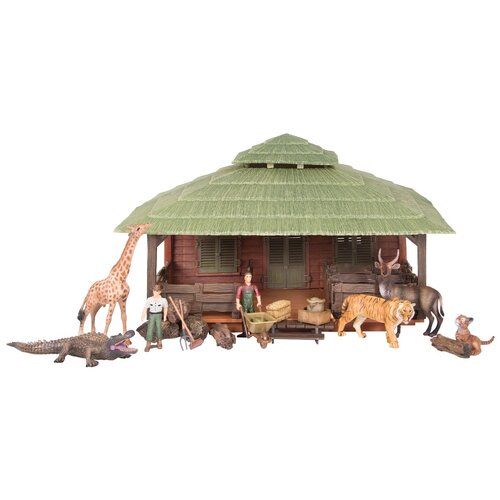 Игровой набор Masai Mara 21 предмет: Ферма, жираф, тигры, крокодил, антилопа, фермеры, инвентарь (ММ205-073)