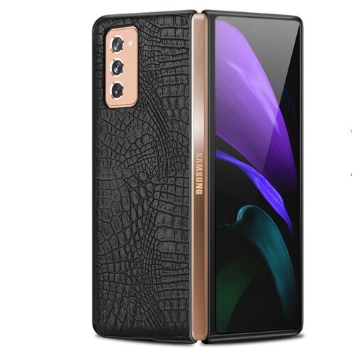 фото Чехол панель бампер mypads для samsung galaxy z fold 2 (sm-f916b) на пластиковой основе с дизайном «под кожу крокодила» черный