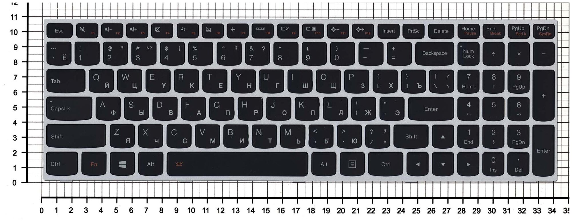 Клавиатура для ноутбука Lenovo NSK-BQ0SN 0R черная с серой рамкой и подсветкой