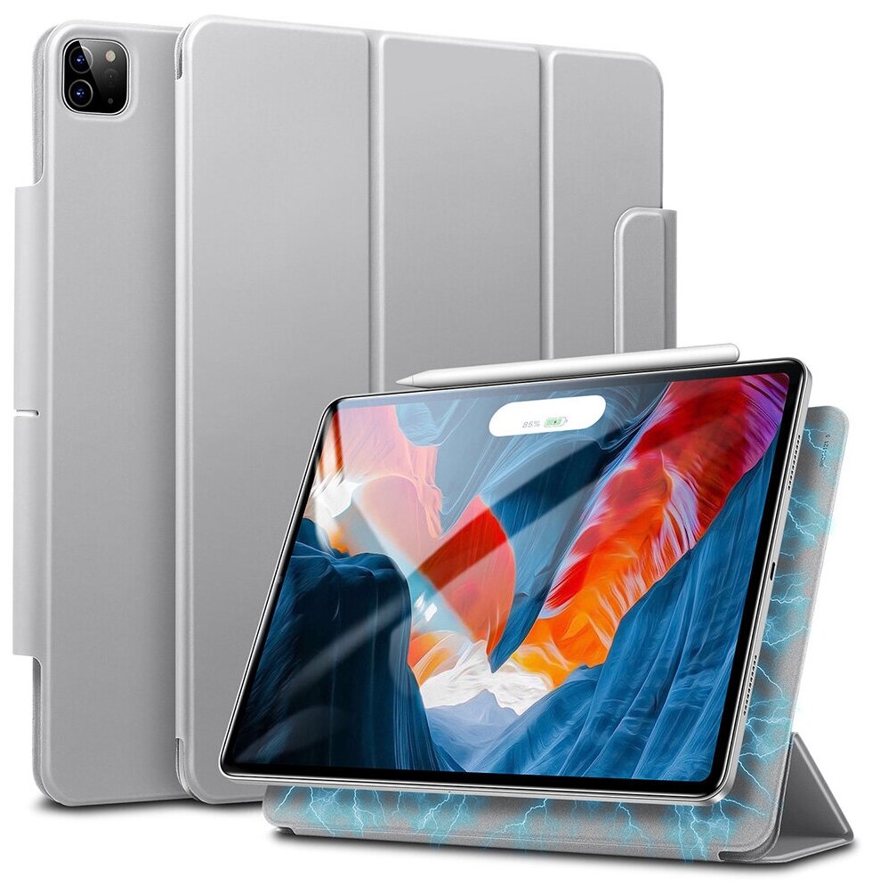 Чехол книжка ESR Rebound Magnetic Case с застежкой для iPad Pro 129 (2021) / iPad Pro 129 (2020) светло-серый