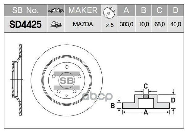 Диск Тормозной Задний Для, На Мазда/ Mazda Cx-5 Sangsin Brake Sd4425 Sangsin brakeSD4425