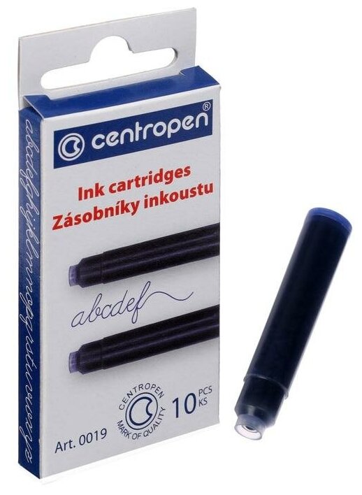 Картриджи для перьевых ручек Centropen 0019/10, 10 штук, чернила синие./В упаковке шт: 1