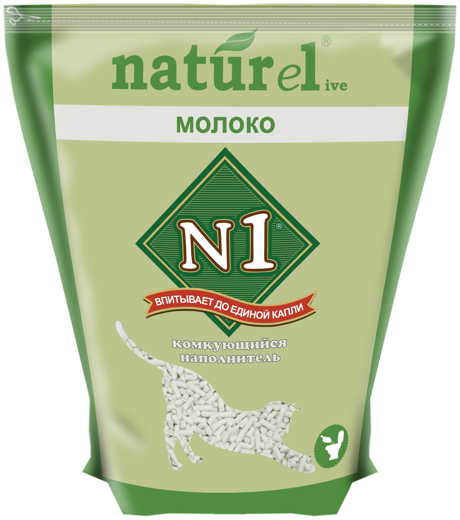 Наполнитель N1 NATUReL для кошек с добавлением сухого молока, комкующийся, 4.5 л, 1.8 кг