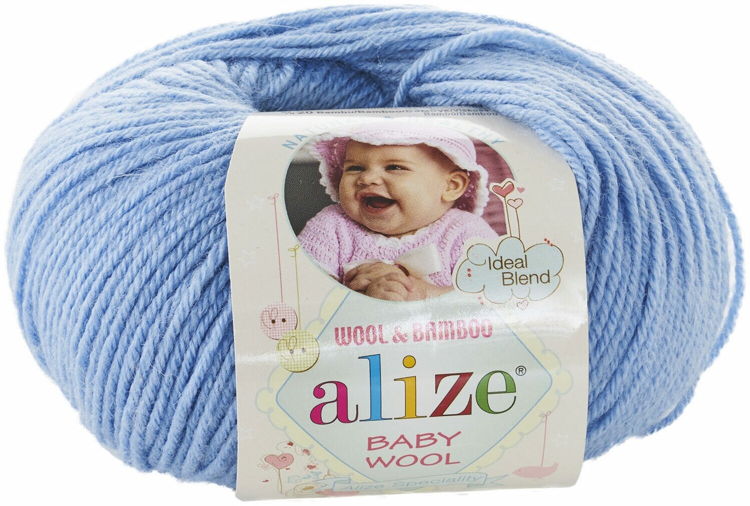 Пряжа Alize Baby Wool голубой (40), 40%шерсть/20%бамбук/40%акрил, 175м, 50г, 2шт