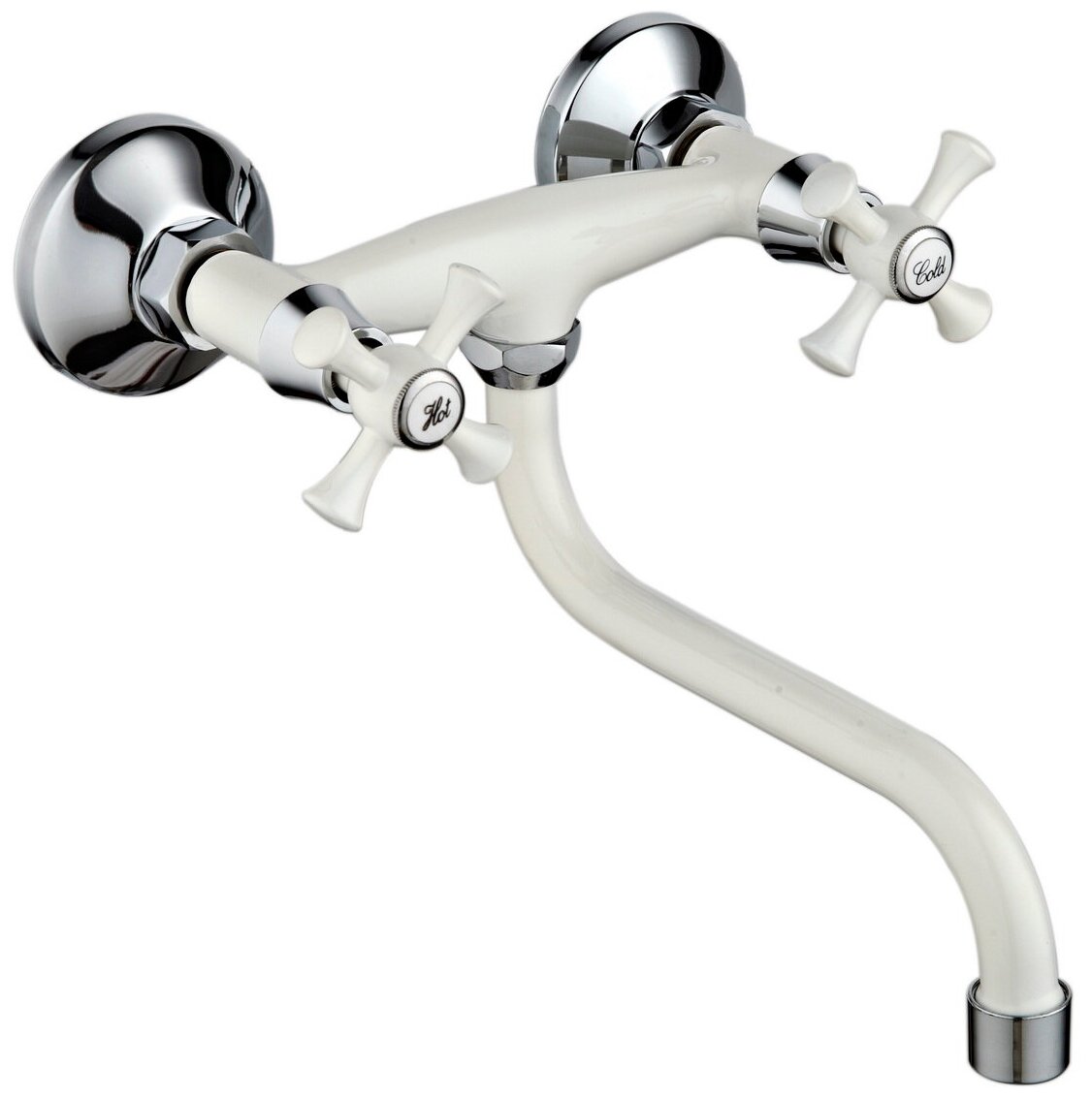 Смеситель на кухню Эверест B46-0647 настенный с поворотным изливом, двуручковый, кремовый