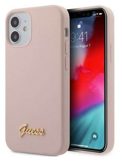 Чехол CG Mobile Guess Liquid Silicone Gold metal Logo Hard для iPhone 12 mini, цвет Розовый (GUHCP12SLSLMGLP)