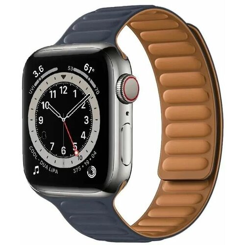 Премиум кожаный ремешок на магнитной застежке для Apple Watch Series 1-8 - 38/40/41 мм (эпл вотч), темно-синий премиум кожаный ремешок с регулировкой размера на магнитной застежке для apple watch series 1 8 38 40 41 мм эпл вотч темно синий
