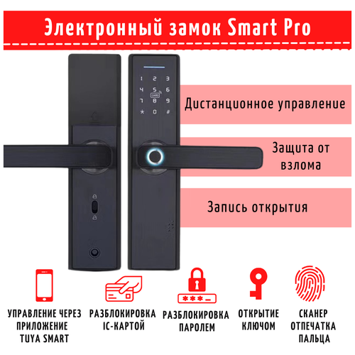 дверной электронный умный кодовый замок safeburg smart door handle Замок электронный умный кодовый дверной SAFEBURG SMART PRO со сканером отпечатка, приложение TUYA