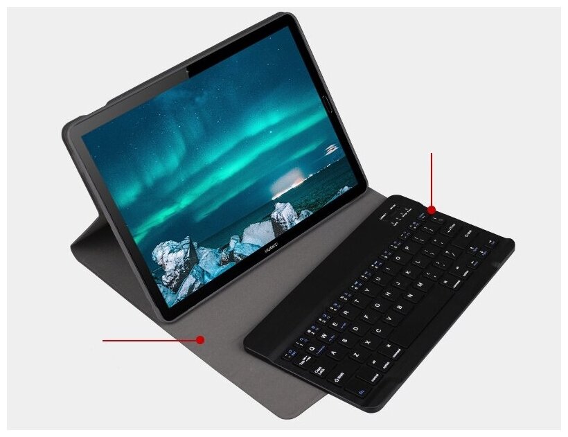 Клавиатура MyPads для Huawei MediaPad M6 8.4 съемная беспроводная Bluetooth в комплекте c кожаным чехлом и пластиковыми наклейками с русскими бук.