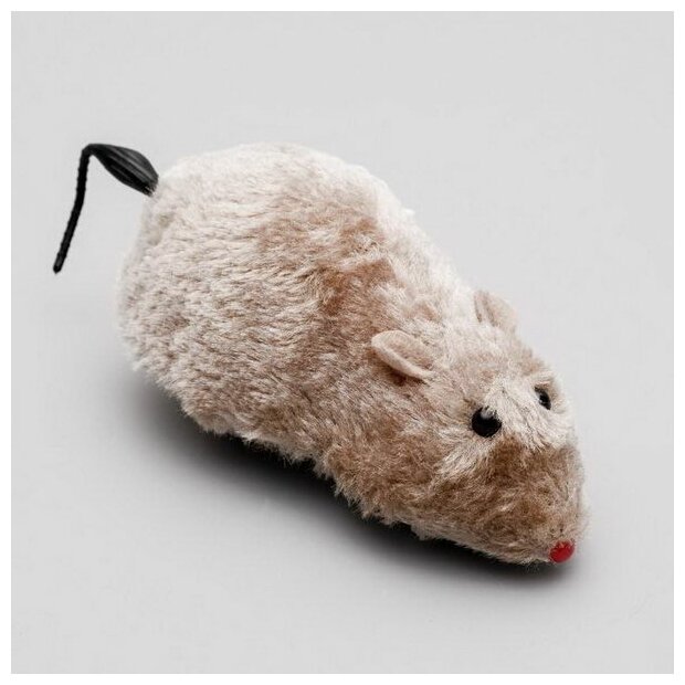 Мышь заводная меховая, 12 см, серая - фотография № 11