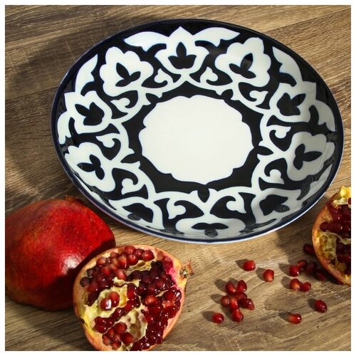 Блюдо для подачи плова, ляган из фарфора круглый Шафран 