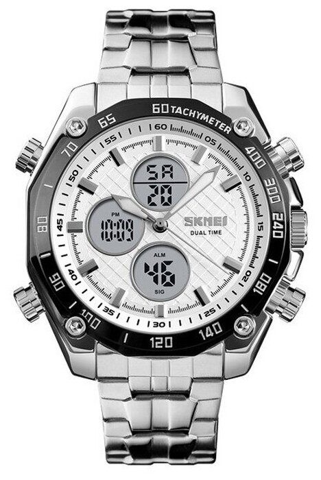 Часы наручные Skmei 1302, будильник, подсветка, секундомер, Серебристые/Белые