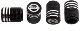 Колпачки на ниппель Nissan (Ниссан) черного цвета из нержавеющей стали 4 шт.