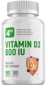 Фото Витамин D 4Me Nutrition Vitamin D3 600 IU 180 капсул, нейтральный