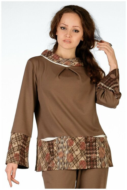 Блуза  SettyS Collection, повседневный стиль, свободный силуэт, однотонная, размер 50, коричневый