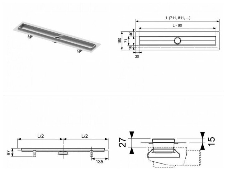 TECE 600800 TECEdrainline Дренажный канал , прямой, 80 см - фотография № 6