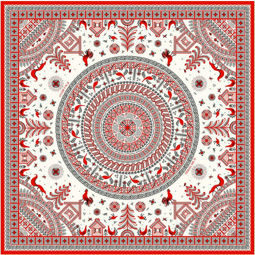 фото Платок русские в моде by nina ruchkina,90х90 см, красный, белый