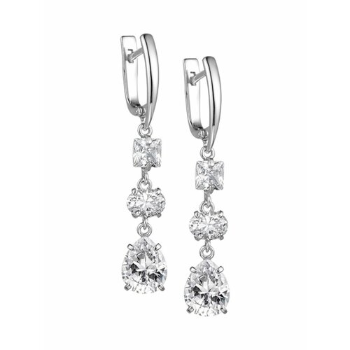 Комплект серег Игуана, серебро, 925 проба, родирование, фианит, длина 4.5 см, белый