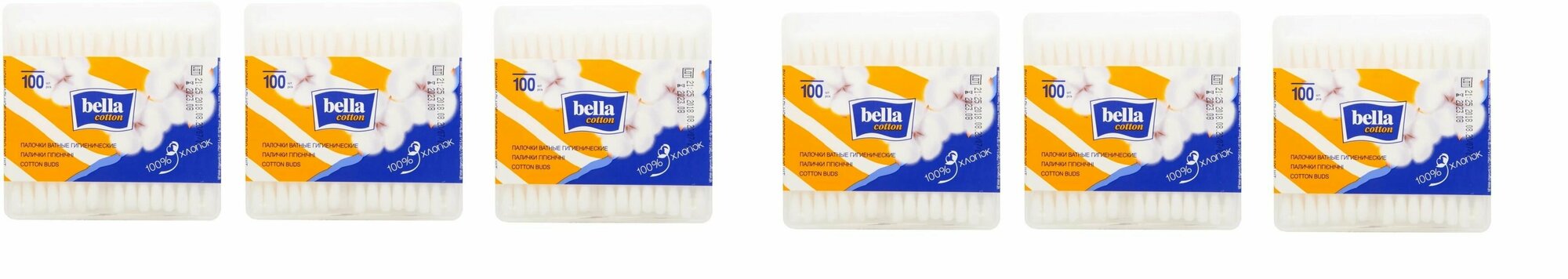Ватные палочки Bella (Белла), квадратная упаковка, 100 шт х 6 уп