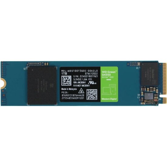 SSD диск Western Digital Green SN350 M.2 2280 1.0 Tb PCIe Gen3 x4 NVMe QLC (WDS100T3G0C)