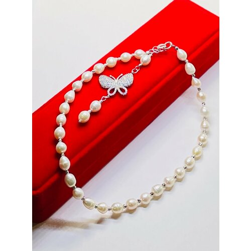 Колье Белый жемчуг, длина 37.5 см, белый, серебряный