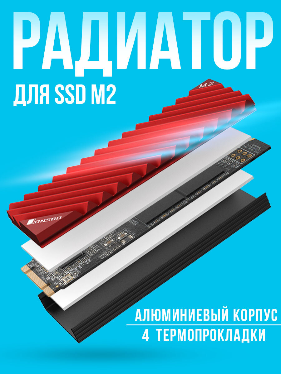 Радиатор для SSD M2 NVMe алюминиевый красный