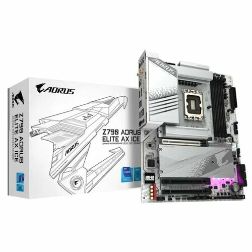 Материнская плата, Gigabyte, Z790 A ELITE AX ICE (4719331858896), LGA1700, iZ790, 4xDDR5 8266(OC)/4800/4000, 6xSATA3, 3xM.2 (2*PCI-E 4.0x4, 1*PCI-E 4.0x4 или SATA3), Raid, 1хDP, 1xHDMI, 3xPCI-Ex16, WiFi, ATX