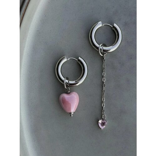 Серьги конго, керамика, розовый, серый