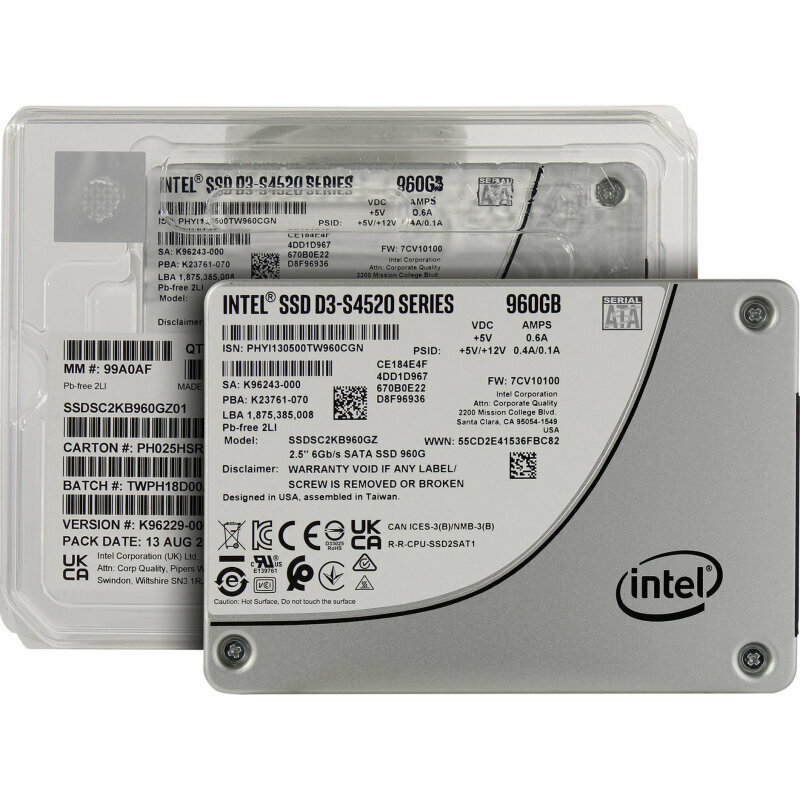 SSD накопитель Intel DC D3-S4520 (SSDSC2KB960GZ01) 960GB/2.5/SATA-3, 1940709