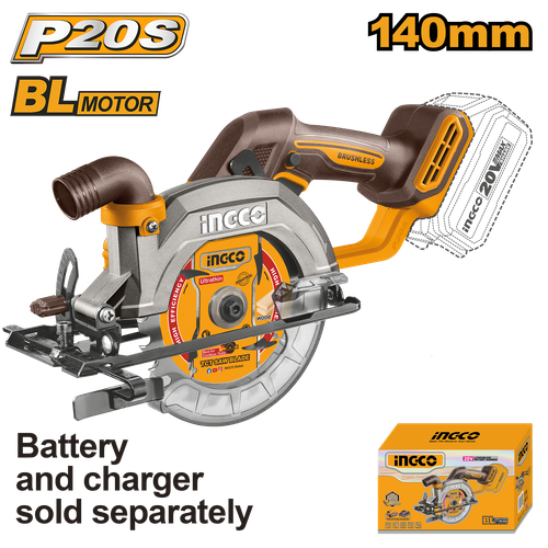 Аккумуляторная циркулярная пила INGCO CSLI1402 INDUSTRIAL 20 В 140 мм 9020₽