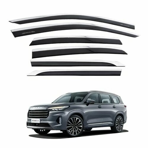 Дефлекторы окон TXR для Exeed VX 2021+ чёрные с хромом 6 шт