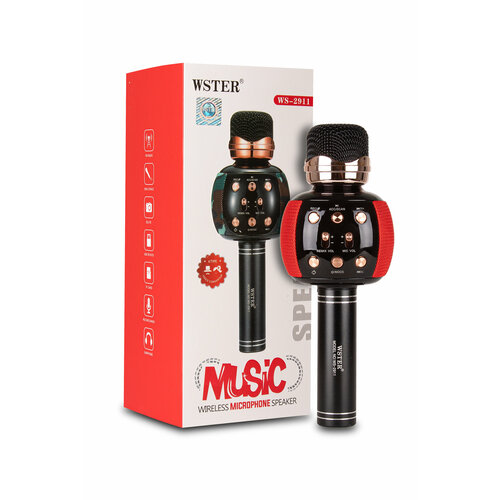 Оригинальный караоке-микрофон WSTER WS-2911 с колонкой Bluetooth FM-радио 5Вт красный 1500₽