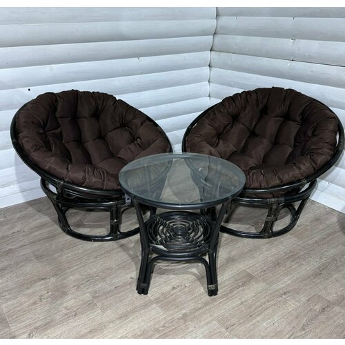 Комплект мебели два кресла Папасан 100 см и столик Багама из натурального ротанга венге