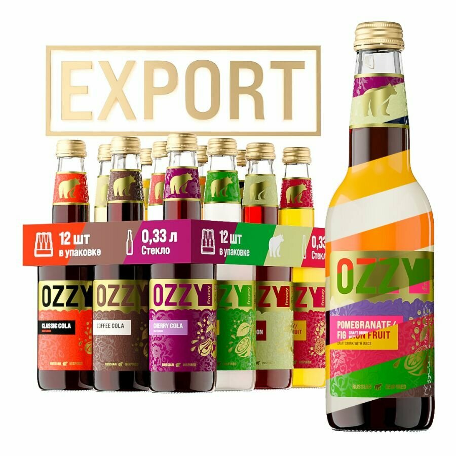 Лимонад крафтовый OZZY frozzy Export Ассорти, стекло 330 мл. набор 12 шт