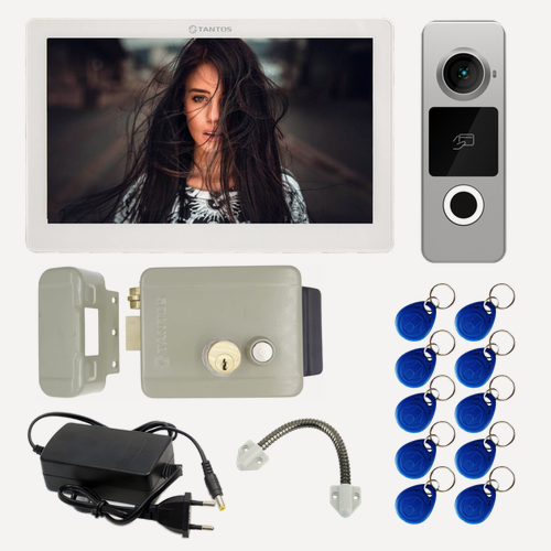 Изображение товара Видеодомофон Tantos NEO HD SE Tuya WiFi (белый) комплект с электромеханическим замком на калитку / iLexa HD EM никель