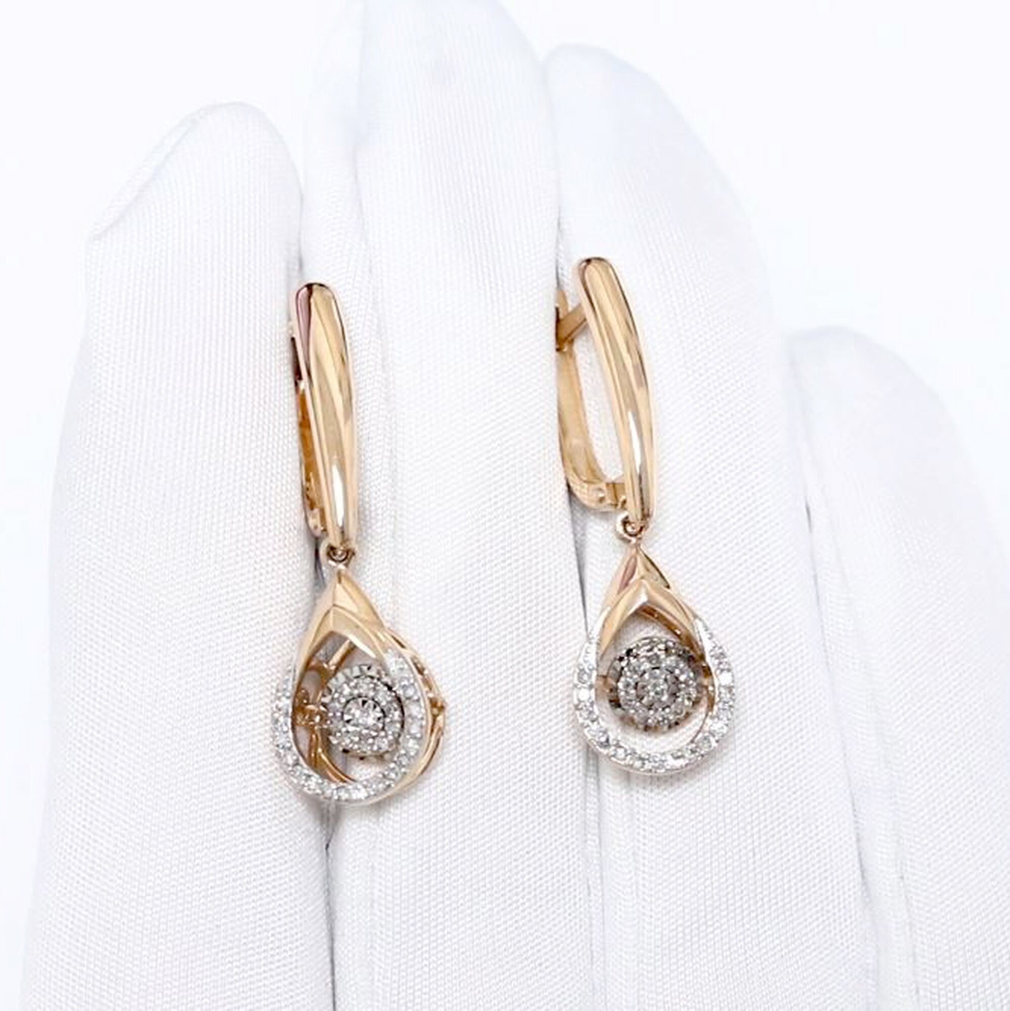 Серьги Diamant online, красное золото, 585 проба, бриллиант, длина 3.2 см, , прозрачный