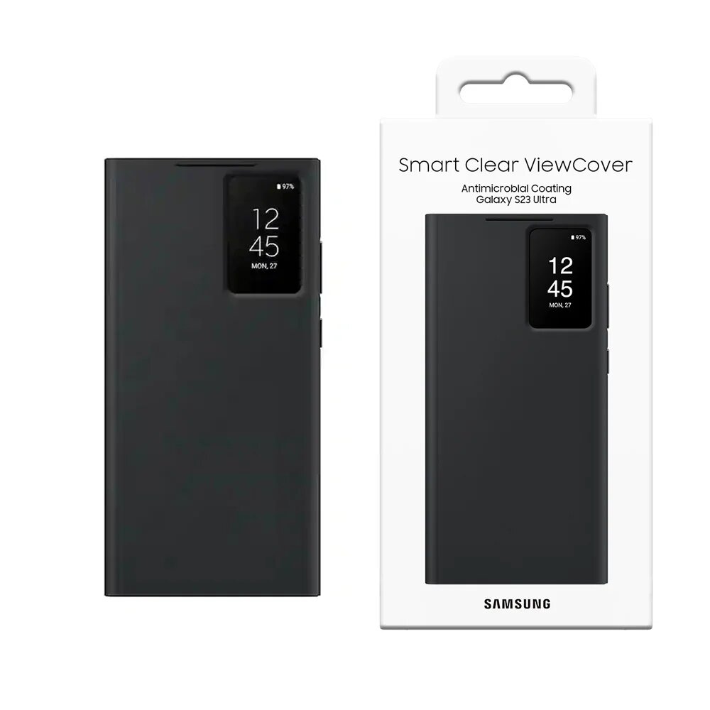 Оригинальный чехол-кошелек для Samsung Galaxy S23 Ultra S-View, высококачественный кожаный чехол для S23Ultra Protector Shell & Box, Black, For S23Ultra