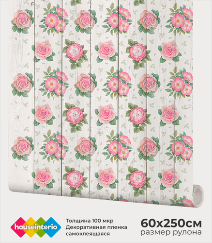 Изображение товара Самоклеящаяся пленка для декора мебели и кухонных фартуков "Розы на досках" (60х250см)