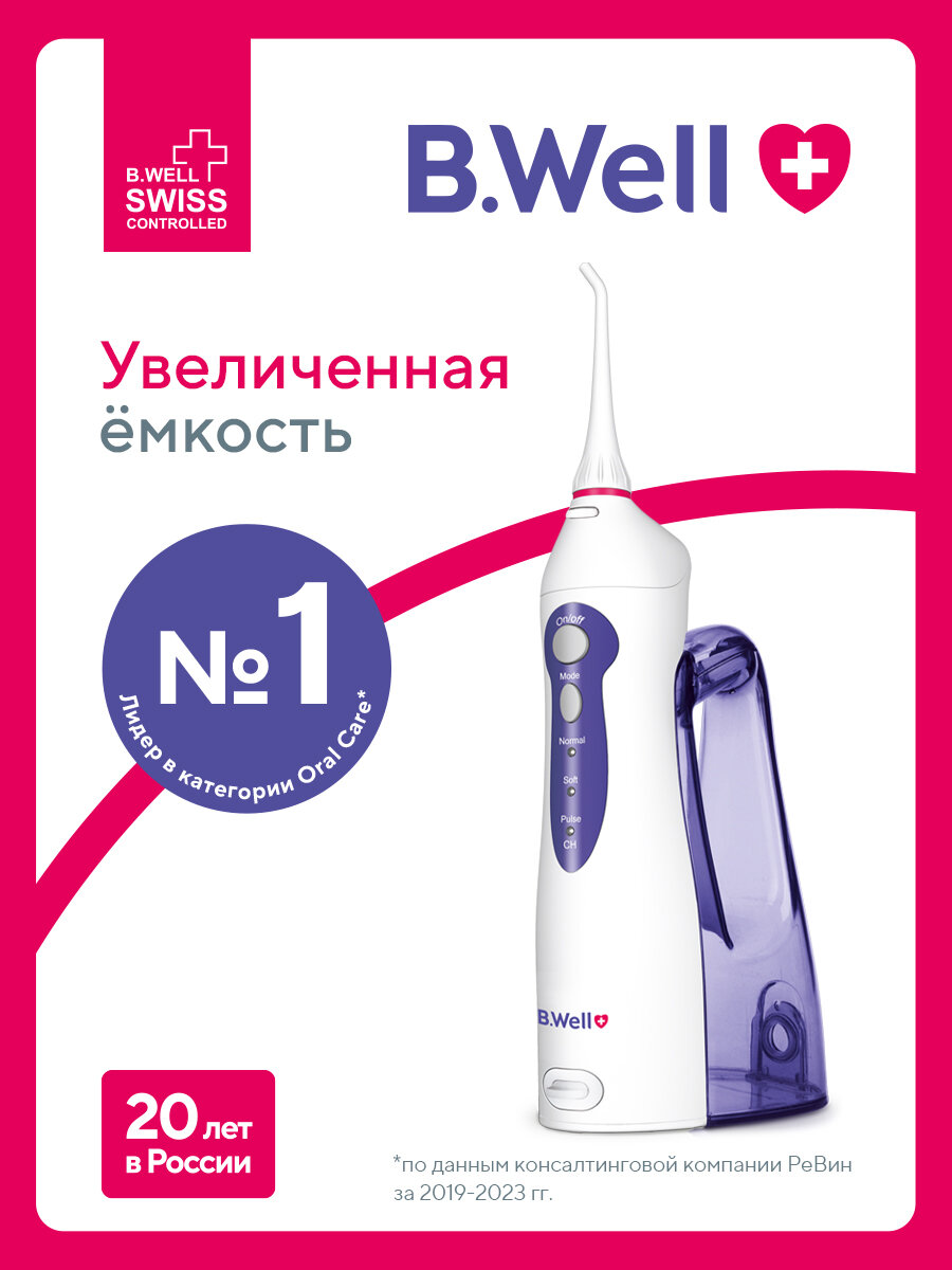 Ирригатор для полости рта портативный B.Well WI-911 с увеличенной емкостью 330 мл