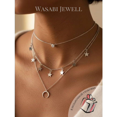 фото Колье wasabi jewell, кристалл, длина 33 см, серебристый