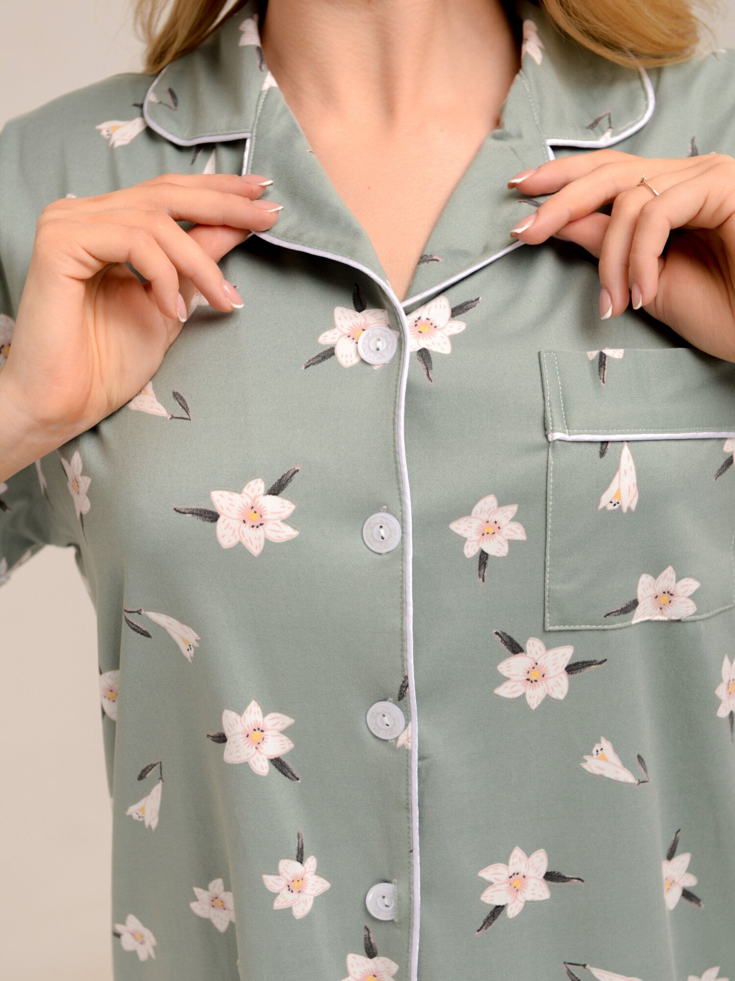 Пижама женская рубашка с шортами бамбук домашняя одежда 2XL - фотография № 8