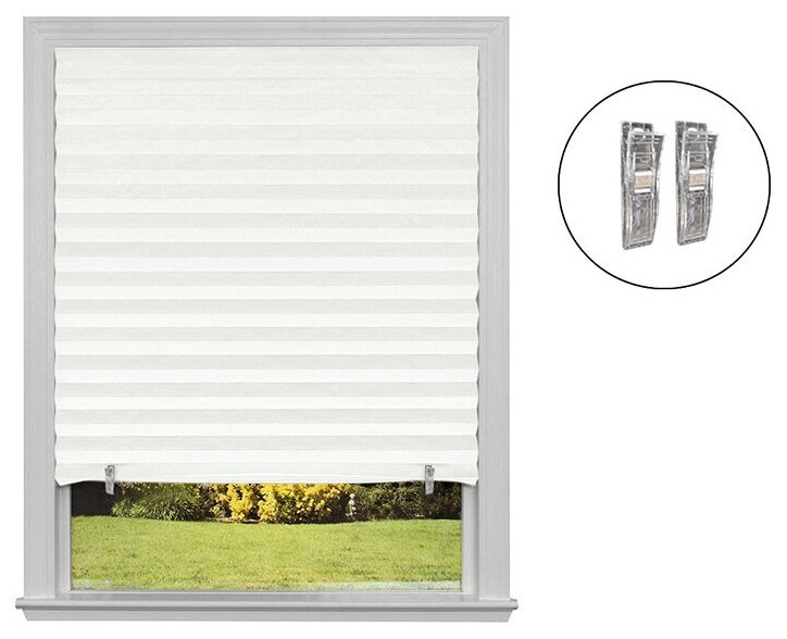 Самоклеящиеся шторы-плиссе на пластиковые окна размер 90х180см, цвет белый Приглушают свет, не блокируя его Крепление без сверления