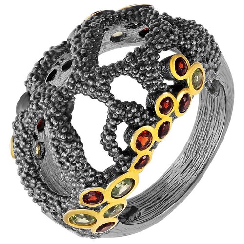 фото Element47 широкое ювелирное кольцо из серебра 925 пробы с перидотами и гранатами yr00869_ko_gr_pd_bj, размер 17