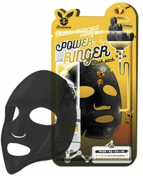 [Elizavecca] Тканевая маска для лица древесный уголь Black Charcoal Honey Deep Power Ringer Mask Pack, 1 шт