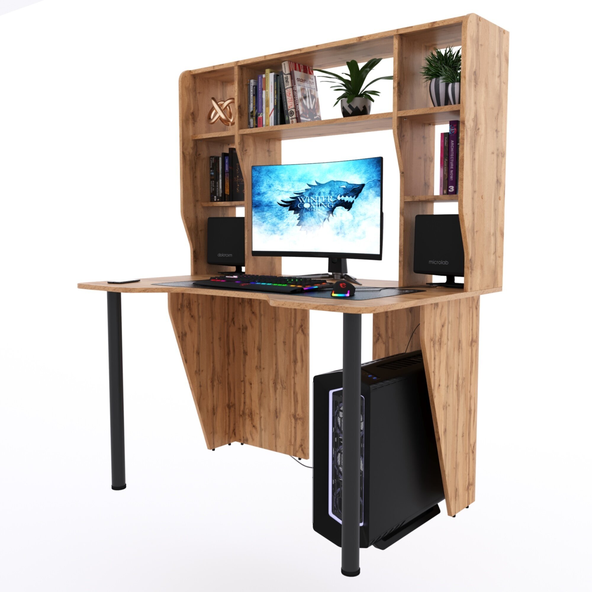 Компьютерный стол "Старк" с большой надстройкой, 140х90х152,6 см, дуб вотан